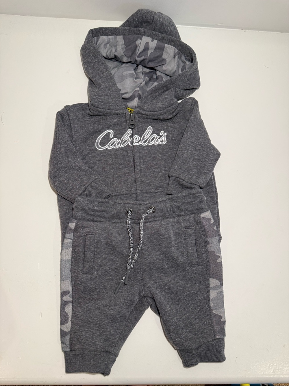 Cabela’s Grey Sweat Suit with Joggers and Camo Detailing | Size 3–6 Months